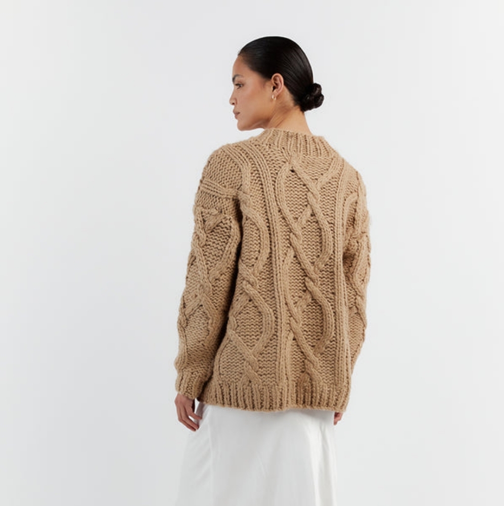 Dissh Ellis Oat Chunky Cable Knit Jumper, Tan Natural Wool Viscose Sweater, XS/S - Picture 4 of 8
